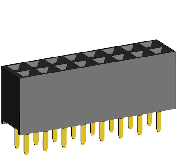 2.54mm Socket Double Rows Three Sides Contact Straight Dip Type.(H=7.2)